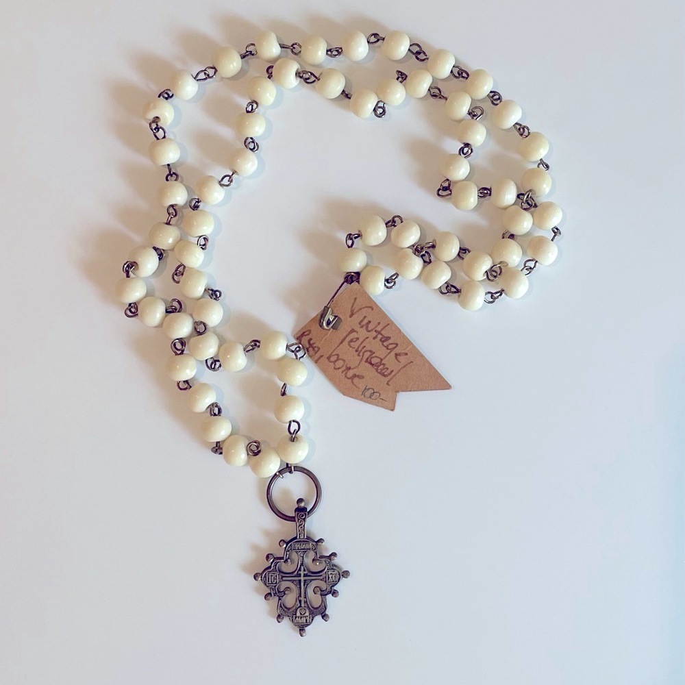 Bijou Vintage Religious Bronze Metal on Bone